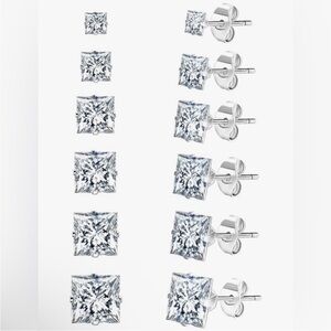 Uhibros Cubic Zirconia Princess Earrings Set - 6 Pairs - Brand New in Box